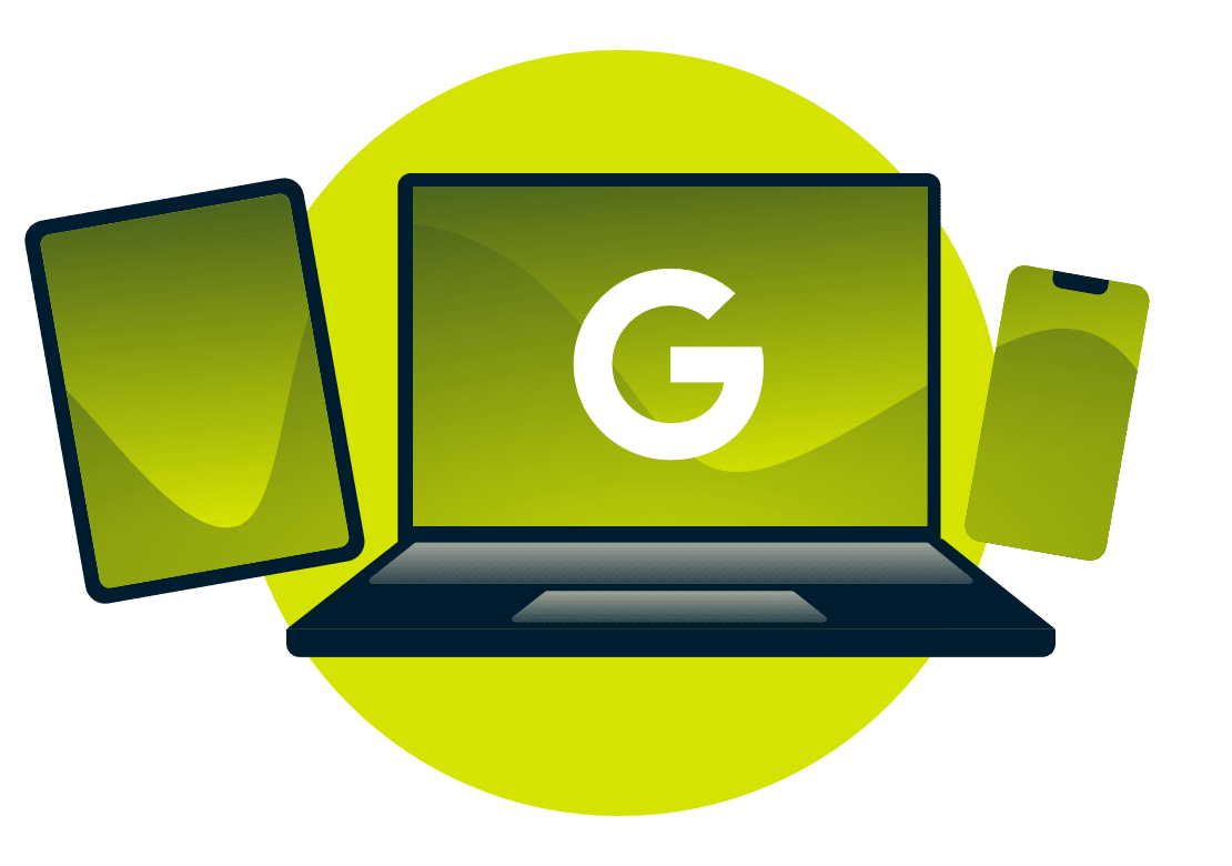 Dispositivos com o logotipo do Google neles.