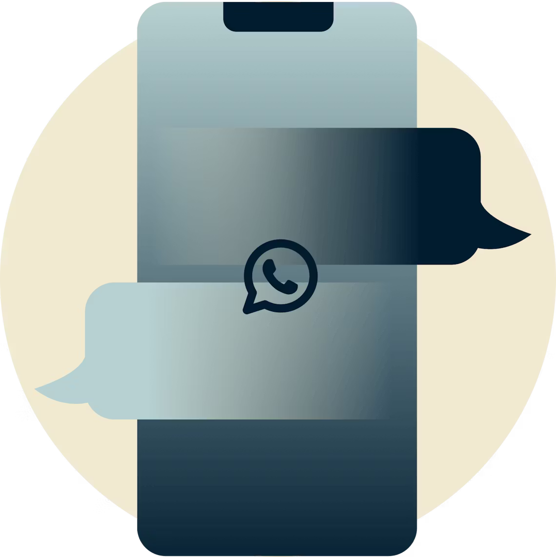 L'icona di WhatsApp sopra le bolle di chat su un telefono.